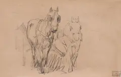 Atelaj de cai by Nicolae Grigorescu, cca. 1880, creion pe hârtie, sold Dec 2023