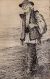 Țăran pe câmp by Theodor Aman, 1878, peniță pe hârtie, sold Dec 2023
