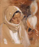 Țărăncuță cu fuior by Nicolae Vermont, 1907, acuarelă pe hârtie, sold Dec 2023
