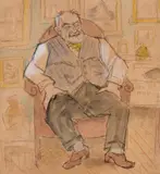 Theodor Pallady, Portretul colecționarului Lazăr Munteanu, a doua jumătate a anilor '40, cărbune și guașă pe hârtie lipită pe carton
