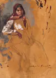 Țărăncuță by Nicolae Vermont, 1923, ulei și creion pe carton, sold Dec 2023