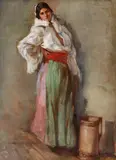 Chivuță by Nicolae Vermont, anii '20, ulei pe carton, sold Dec 2023