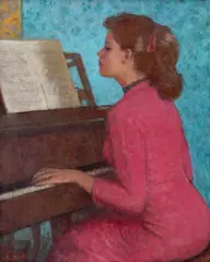 Anna Amalia la pian by Francisc Gall, ulei pe pânză, offered Dec 2023