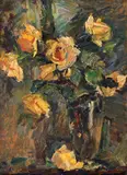 Trandafiri by Rudolf Schweitzer–Cumpăna, ulei pe carton, sold Dec 2023