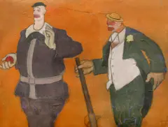 Jocul clovnilor by Iosif Iser, pastel pe carton, offered Dec 2023