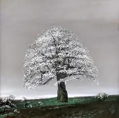 Păr înflorit by Ștefan Câlția, 2012, ulei pe pânză, sold Dec 2023