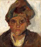 Ciobănaș by Rudolf Schweitzer–Cumpăna, ulei pe pânză lipită pe carton, sold Dec 2023