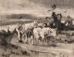 Ștefan Luchian, Întoarcerea de la câmp, cca. 1907, cărbune pe hârtie