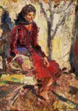 Țărăncuță odihnindu-se by Rudolf Schweitzer–Cumpăna, ulei pe carton, offered Dec 2023