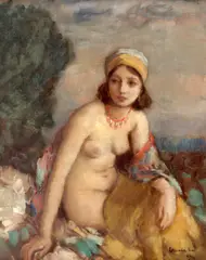 Odaliscă by János Czencz, 1932, ulei pe pânză, sold Dec 2023