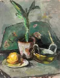 Iosif Rosenblut, Natură statică cu cactus și fructe, 1945, ulei pe carton