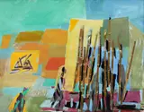 Yvonne Hasan, Lacustră, 2007, guașă și colaj pe carton