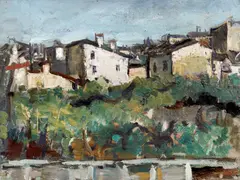 Cheiul Dâmboviței by Horia Damian, 1944, ulei pe pânză, sold Dec 2023
