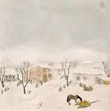 Iarna la sat by Constantin Piliuță, 1984, ulei pe pânză, sold Dec 2023