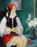 Gheorghe G. Vânătoru, Femeie în interior, 1977, ulei pe pânză pe carton