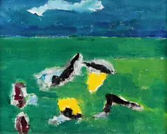Câmpie by Ion Pacea, ulei pe pânză pe carton, sold Dec 2023