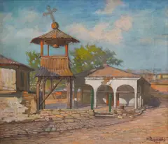 Saint George church in Babadag by Dimitar Radoykov, 1918, oil on canvas, sold Dec 2023