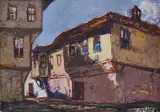 Danail Dechev, Street in Old Plovdiv, oil on cardboard