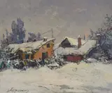 Ivan Trichkov, Winter time in the village, oil on cardboard