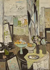 Vasilka Moneva, Interior with pigeons, oil on canvas