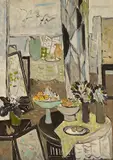 Vasilka Moneva, Interior with pigeons, oil on canvas