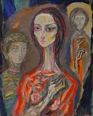 A prayer in Boyana Church (Sebastokratoritsa Desislava) by Atanas Patsev, 1982, oil on canvas, sold Dec 2023
