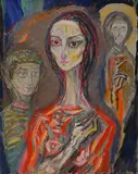 Atanas Patsev, A prayer in Boyana Church (Sebastokratoritsa Desislava), 1982, oil on canvas