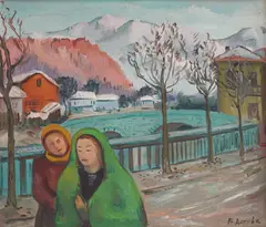 Bocho Donev, A walk on the streets of Karlovo, oil on cardboard