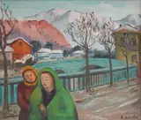Bocho Donev, A walk on the streets of Karlovo, oil on cardboard
