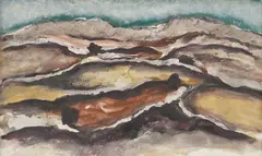 Fields under the Hill by Frano Šimunović, 1972, tempera on paper, offered Dec 2023