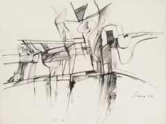 Study for "Darsena" by Zlatko Prica, 1972, ink on paper, sold Dec 2023