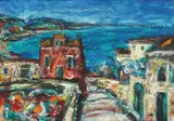 IVO VOJVODIĆ, City by the Sea, oil on wood