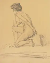 Nasta Rojc, Half-Kneeling Female Nude, 1907, graphite on paper