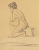 Nasta Rojc, Half-Kneeling Female Nude, 1907, graphite on paper