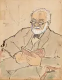 Theodor Pallady, Colecționarul Lazăr Munteanu, cca. 1946, acuarelă și tuș pe hârtie