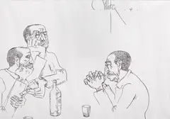 Constantin Piliuță, Piliuță la cârciumă, 1997, tuș pe hârtie
