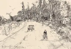 Drumul spre casă by Rudolf Schweitzer–Cumpăna, cărbune pe hârtie, sold Nov 2023