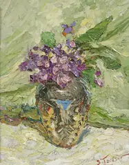 Toporași by Stavru Tarasov, ulei pe carton, sold Nov 2023