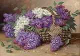 Elena Müller-Stăncescu, Coș cu liliac, ulei pe carton