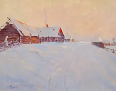 Seară de iarnă by George Catargi, ulei pe carton, sold Nov 2023