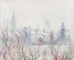 Aurel Bordenache, Iarnă în Codlea, 1944, ulei pe carton