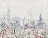 Aurel Bordenache, Iarnă în Codlea, 1944, ulei pe carton