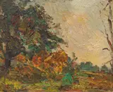 Margine de pădure by Rudolf Schweitzer–Cumpăna, ulei pe carton, sold Nov 2023