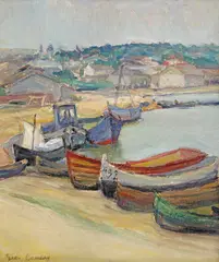 Mahoane la mal by Geo (George) Cardaş, ulei pe carton, sold Nov 2023