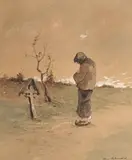 Gheorghe Chirovici, La troiță, acuarelă pe hârtie lipită pe carton