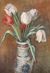 Canceu cu lalele by Hermann Konnerth, 1938, ulei pe carton, offered Nov 2023