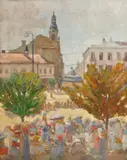 Mircea Olarian, Piața din Cluj, ulei pe pânză