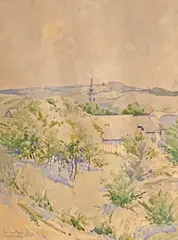 Dimitrie Szilaghi, Vedere din Aghireș (Cluj), 1925, acuarelă pe hârtie lipită pe carton