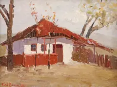 Aurel Băeșu, Casă părintească, 1916, ulei pe carton