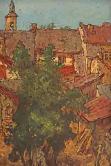 Traian Cornescu, Vedere din Sibiu, ulei pe carton